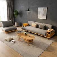 Japon Minimalist Tik Ağacı Modüler Kanepe Takımı Çevre Dostu Modern Oturma Odası Mobilyası Daire Villa Otel İçin