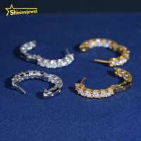 Boucles d'oreilles 3mm One Row Hoops Rapper Jewelry 925 Solid Silver Iced Out Moissanite Earrings Ear Studs