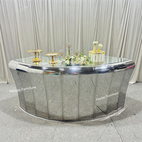 Meubles de bar de luxe miroir en acier inoxydable argenté table de bar de forme ronde en verre