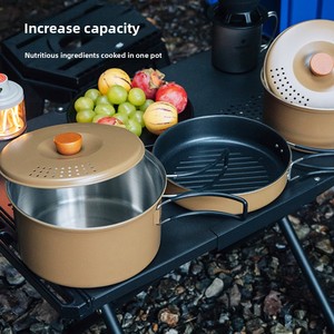 Set di Pentole da Campeggio in Acciaio Inox 304 con Padella per 2-3 Persone, Design Pieghevole Resistente alle Alte Temperature - Product Image 2