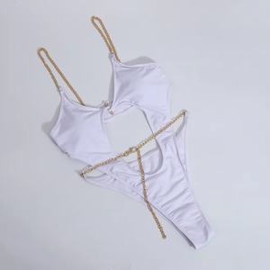 Maillot de bain triangle une pièce avec logo personnalisé, coupe échancrée, sexy et luxueux, pour femme, style sportswear, string bikini - Product Image 2