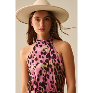 Crossed Halter Neck Midi Dress in Pink and Black Animal Print - Product Image 3