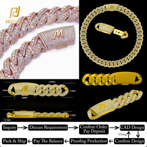 Nuoya נשים 3 שורה שרשרת הקובה 22 מ מ "מ מלא מתובל שרשרת זירקון רוז מצופה זהב היפ הופ מצופה זהב - Product Image 4