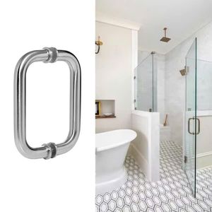 Poignée de tirage murale moderne sans cadre en acier inoxydable pour porte de douche, barre porte-serviettes pour porte en verre de salle de bain d'appartement ou d'hôtel, installation facile - Product Image 5