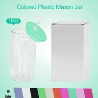 Gobelet en plastique acrylique transparent à paroi simple incassable de 16 oz, canette de bière colorée avec couvercles et paille colorés, logo personnalisé