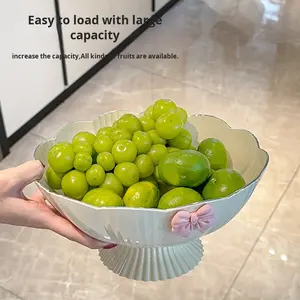 Tavolino da Caffè Multifunzionale Moderno Color Crema, Cesto Portafrutta a Petalo di Alto Valore per Soggiorno, Contenitore per Caramelle e Snack con Drenaggio - Product Image 3