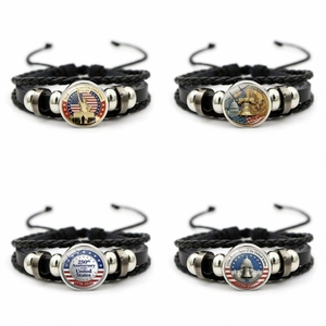 Bracelet en métal tressé patriotique USA 250e anniversaire, réglable, unisexe, toutes <span class=keywords><strong>saisons</strong></span>, avec breloques Statue de la Liberté et Aigle chauve - Product Image 1