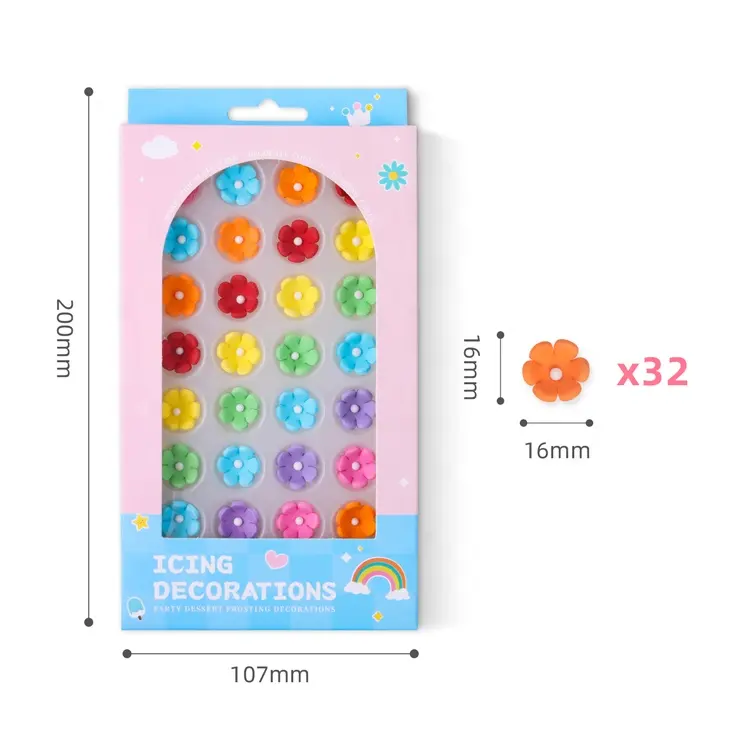 32-Count Daisy Multi-color Sprinkles Eetbare 3d Bloemen Snoep Voor Cake Icing Suikers Decoraties Voor Bakkerij Toppers decoraties