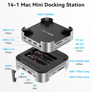 16TB 40gbps Dual bay M.2 NVMe Ổ cứng SSD bao vây Acasis 8 trong 1 USB C HUB để DP 4K 144Hz Mac Mini M4 Docking Station với - Product Image 3