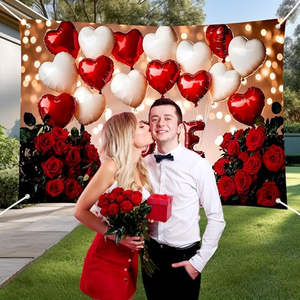 5*3ft Happy Valentine's Day Decorations Banner Backdrop Party Wedding Proposal Love Heart Background Backdrop Banner - Product Image 2