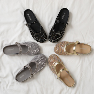 New Arrival Ladies <b>Half</b> Slide Sandals Woven Hollow Design Rhinestone Mesh Breathable One Strap Buckle Shoes - Product Image 2