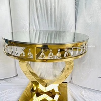 Offre Spéciale dernier mariage or acier inoxydable cristal rond côté verre miroir gâteau table top gâteau tables pour mariage et événement