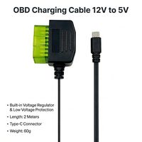 Câble de chargeur de voiture OBD2 vers Type-C, adaptateur d'alimentation pour caméra embarquée, câble abaisseur de tension 12V vers 5V avec protection contre les basses tensions