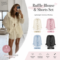 Ensemble chemise et short fleuris pour femme, style français, col en V, volants, à nouer, tenue deux pièces pour les vacances d'été, OEM personnalisé