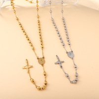 Collier de prière catholique en acier inoxydable avec chapelet religieux chrétien, croix de la Vierge Marie, crucifix de Jésus, chaîne à maillons