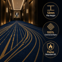 Moquette murale sur mesure pour couloir d'hôtel, rouleau de tapis en nylon à large largeur 12 mm, projet commercial