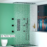 Mitigeur de douche thermostatique mural en laiton noir de qualité hôtelière, avec ensemble de robinetterie dissimulée à jet de pluie pour salle de bain d'appartement, eau chaude/froide