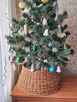 Col de sapin de Noël en rotin tressé, jupe de sapin tressée, décoration de salon, panier de rangement en saule style bohème pour l'hiver, col en osier