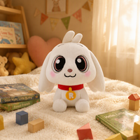 Peluche personnalisée chien blanc, jouet en peluche pour enfants, adorable lapin en peluche avec collier rouge et étiquette jaune