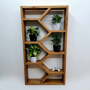 Étagère murale rectangulaire minimaliste en bois Madera Finekraft à 5 niveaux, géométrique, faite à la main, multifonctionnelle, décoration de salon - Product Image 1