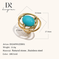 Bague en acier inoxydable plaqué or 18 carats Dingran pour femme, avec agate ovale cabochon et bande ouverte, couleurs bleu, orange, rose, blanc – Bijoux en gros