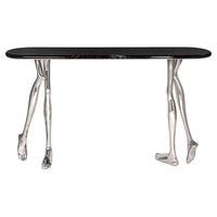 Table console de luxe, design sculptural, base en laiton massif, plateau en marbre naturel, table d'entrée pour villa, projet de manoir