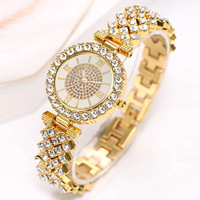 Ensemble de bijoux de luxe pour femme WGS-155, 6 pièces, montre à mouvement à quartz avec aiguilles en verre, bagues, collier, boucles d'oreilles, strass, mode décontractée