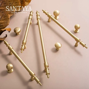 Gagang Kabinet Dapur Santaya Solid Brushed Brass, Kenop Laci Lemari Kamar Tidur, Gagang Furnitur - Product Image 1