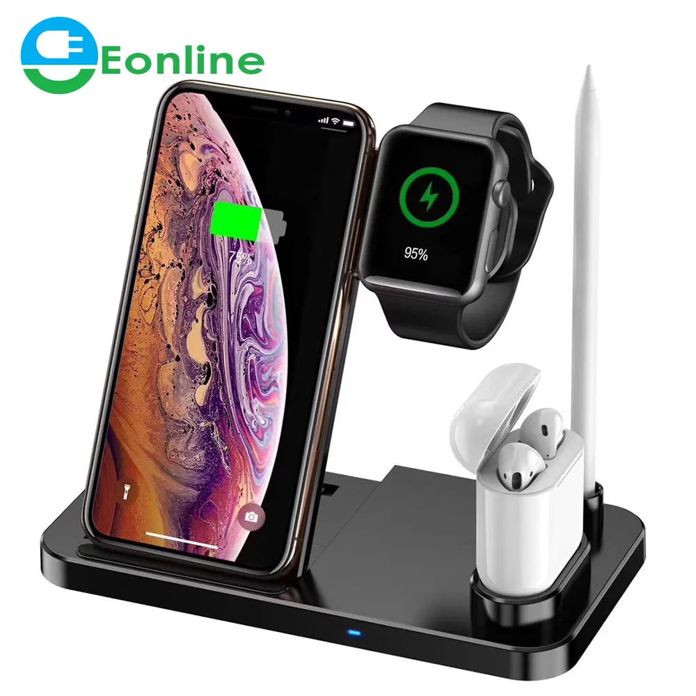 Eonline 4 In 1 15W Snelle Draadloze Oplader Standaard Voor Iphone 14 13 12X8 Apple Watch Opvouwbaar Oplaadstation Voor Airpods 3 Pro