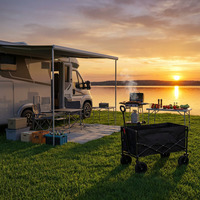 Chariot pliable tout-terrain robuste pour le camping en plein air, avec roues larges pour la plage, la pêche et les déplacements hors route