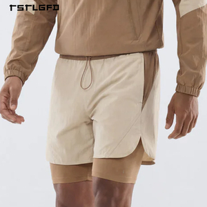Premium Men's <b>Layered</b> Athletic Shorts Relaxed Cut Polyester Spandex Built-in Compression Liner - Product Image 1