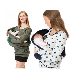 Robe de maternité d'automne et d'<span class=keywords><strong>hiver</strong></span> avec imprimé, col rond, doublure en polaire et épaississement avec col écharpe pour l'allaitement - Product Image 2