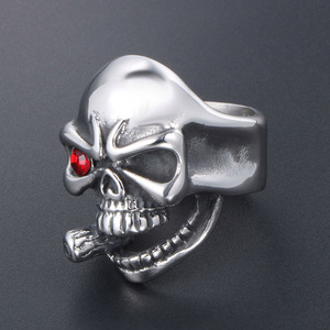 Skull <b>Ring</b> Stainless Steel Men's Jewelry Red Gemstone Punk Style Gift SA900 - Product Image 4