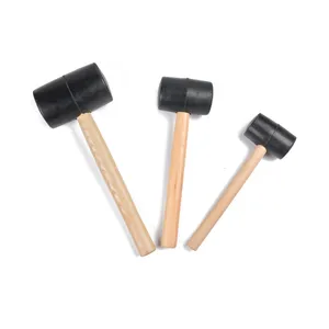 Black Camping Fiber Glass Tools Rubber Mallet With Wooden Handle Outdoor Accessories