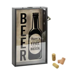 金恩家用木制啤酒开瓶器阴影盒酒吧家庭餐厅葡萄酒软木塞支架啤酒盖储物