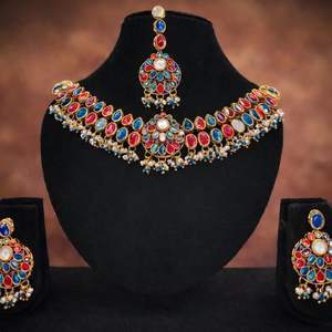 Traditional <b>Gold</b> Plated Copper Bridal Wedding <b>Jewelry</b> <b>Set</b> with Ethnic Necklace and Earrings for Women and Girls - Product Image 3