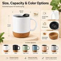 Mug en céramique personnalisé de 15 oz pour sublimation, vente en gros, gobelet à café avec poignée et base en bois, idéal pour cadeaux d'entreprise et promotionnels