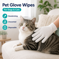 Gants de toilettage pour animaux de compagnie, lingettes jetables pour chiens et chats, désodorisants, sans alcool, non parfumés, imperméables, pour le nettoyage des poils, spa, lot de 6, portables