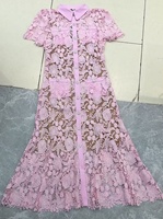Robe sirène élégante pour femme, mi-longue, mode estivale, col rabattu, ceinture boutonnée, en dentelle, avec débardeur intérieur, antistatique, lavable
