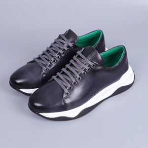 Genuine <b>Leather</b> Men's Platform <b>Sneakers</b> Round Toe Lace-up Cushioned EVA Midsole Rubber Outsole All Seasons - Product Image 3