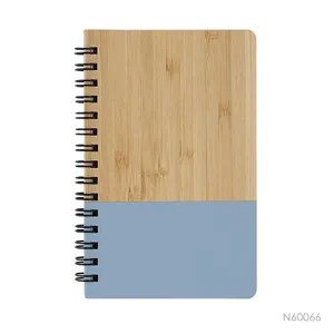 2022 New A5 Size ECO Spiral Binding PU Splicing Bamboo Cover Notebook with ISO Certificate custom diari