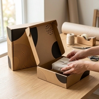 Boîte cadeau pliable en carton kraft, boîte d'emballage à couvercle rabattable géométrique