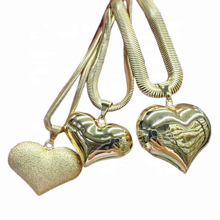 NM1312 Large Big Chunky 18k Shiny Matte Gold Plated Heart Pendant