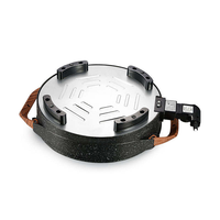 Poêle à pizza électrique grande taille 40/44 cm, multifonctionnelle, en aluminium moulé sous pression, revêtement antiadhésif marbré, casserole peu profonde