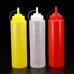 गर्म बिक्री 4/8/12/16/24/32oz प्लास्टिक LDPE खाद्य ग्रेड निचोड़ बोतल के लिए सलाद सॉस जाम बोतल लंबी पतली टिप के साथ