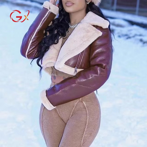 GX005K Hiver Moto Femmes Epais Manteau Chaud Vintage Solid Front Zipper Lapel Neck Faux Fur Long Sleeve Leather Jackets - Product Image 6