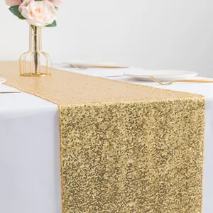 Hot Sale Morden Luxury Customized Gold Embroidery Rose Gold Sequin Table Runner for Wedding Party