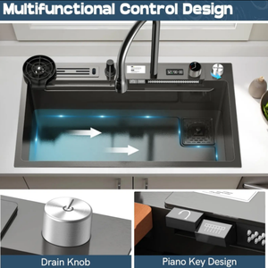 Dijital ekran Modern akıllı mutfak lavaboları paslanmaz çelik Nano siyah musluk tek kase İşlevli mutfak lavabo seti - Product Image 6