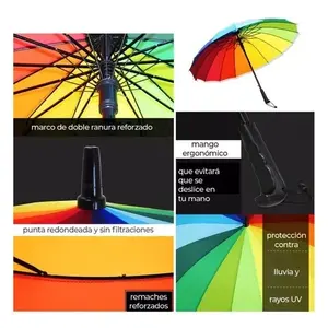 Parapluie Arc-en-ciel Renforcé Fier 95cm Ouverture Automatique Format de Poche Décoration de Plafond de Mariage Forme d'Étoile Moderne Décoration en Plastique - Product Image 5