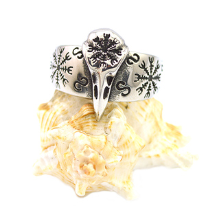 Anillo de dragón de runa celta vikingo nórdico ajustable Vintage, anillo de moda de acero inoxidable Punk Islam para hombres, anillo de serpiente Futhark para ancianos - Product Image 1